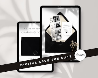Photo Strip Save the Date Black and White Digital Canva Wedding Website Invitation Template with RSVP (Digital Download)