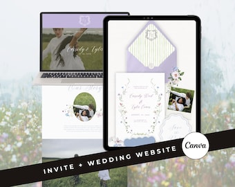 Watercolor Wedding Website Template Wildflower Digital Invitation Floral Canva Wedding Invite with RSVP (Digital Download)