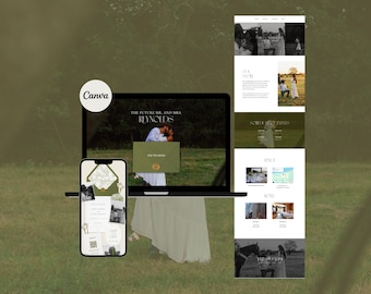 Modern Minimal Greenery Digital Wedding Invitation: Canva Wedding Website Template with RSVP  (Digital Download)
