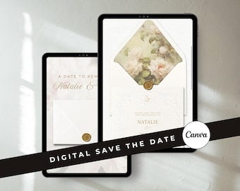 Floral Digital Save the Date Canva Template Blush Pink and Ivory Digital Wedding Invite with RSVP (Digital Download)