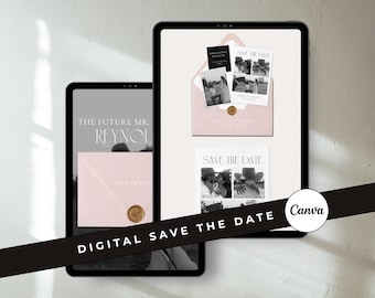 Blush Pink Digital Save the Date Template: Minimalist Editable Canva Modern Wedding Website Template (Digital Download)
