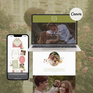 Bröllopswebbplats med vildblommor: Nyckfull trädgård Canva-mall för bröllopswebbplats med OSA (digital nedladdning)