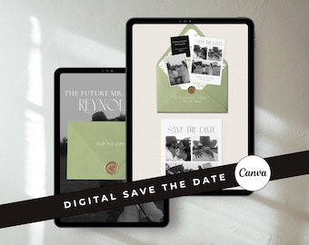 Sage Green Modern Digital Save the Date Template: Minimalist Editable Canva Wedding Website Template (Digital Download)