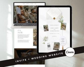 Ivory Wedding Website Template and Digital Invitation with RSVP, Editable Canva Template  (Digital Download)