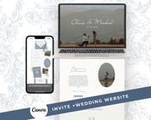 Dusty Blue Wedding Website: Garden Party Canva Wedding Website Template with RSVP Classic Digital Wedding Invite Suite  (Digital Download)