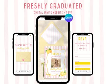 Freshly Graduated Graduation Invitation Class of 2026, Graduation Party Canva Website, Grad Announcement, Digital lemon Invite with RSVP