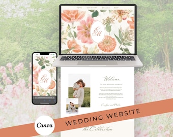 Strona internetowa ślubu Wildflower: Szablon strony internetowej ślubu Canva z motywem botanicznego, fantazyjnego ogrodu z RSVP (do pobrania w wersji cyfrowej)