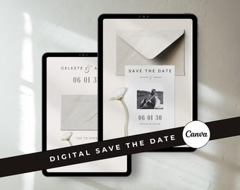 Modern Ivory Save the Dates Template Canva Wedding Website Elegant Digital Invitation  (Digital Download)