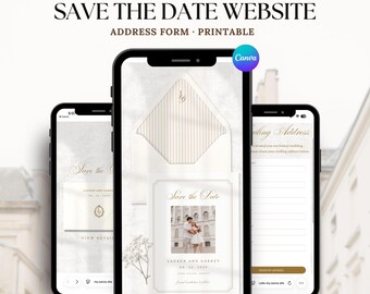 Ivoor oud geld bewaar deze datum digitale bruiloft websitesjabloon |  Elegante moderne digitale uitnodiging | Bewerkbare canvassjabloon