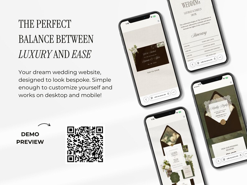 Oude geld bruiloft website sjabloon bruine bruiloft uitnodiging luxe groene digitale uitnodiging elegante bewaar deze datum met RSVP (digitale download) afbeelding 3