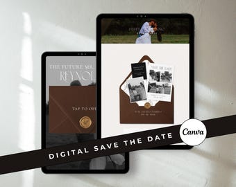 Chocolate Brown Digital Save the Dates Template: Wedding Website Template Wedding Invitation Canva Template (Digital Download)