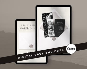 Photo Strip Save the Date Digital Canva Wedding Website Invitation Template with RSVP (Digital Download)