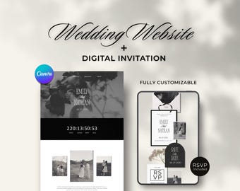 Modern Minimal Classic Digital Wedding Invitation: Canva Wedding Website Template with RSVP  (Digital Download)