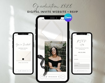 Graduation Invitation Class of 2026, Graduation Party Invitation Canva Website, Graduation Announcement, Black Digital Invitation with RSVP