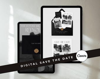 Black and White Modern Digital Save the Date Template: Minimalist Editable Canva Wedding Website Template (Digital Download)