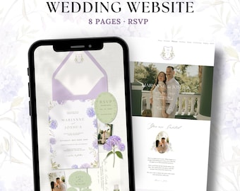 Garden Wedding Website Template with RSVP |  Lavender and Sage Green Watercolor Wedding Invitation Digital | Floral Save the Date