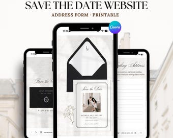 Zwart-wit Save the Date digitale trouwwebsite-sjabloon | Old Money Modern digitale uitnodiging | Canva digitale download