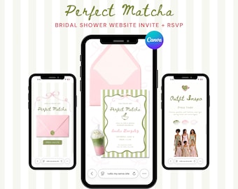 Digitale uitnodiging bruids douche, perfecte matcha website bruids douche, groen bewaar deze datum, bruidsbrunch huwelijksdouche (digitale download)