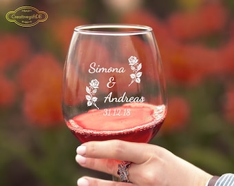 Engraved Wine Glass | rose design