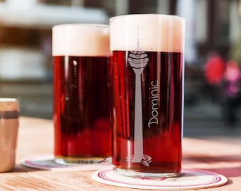 Gepersonaliseerd Altbierglas | Gravure van Rheinturm Düsseldorf