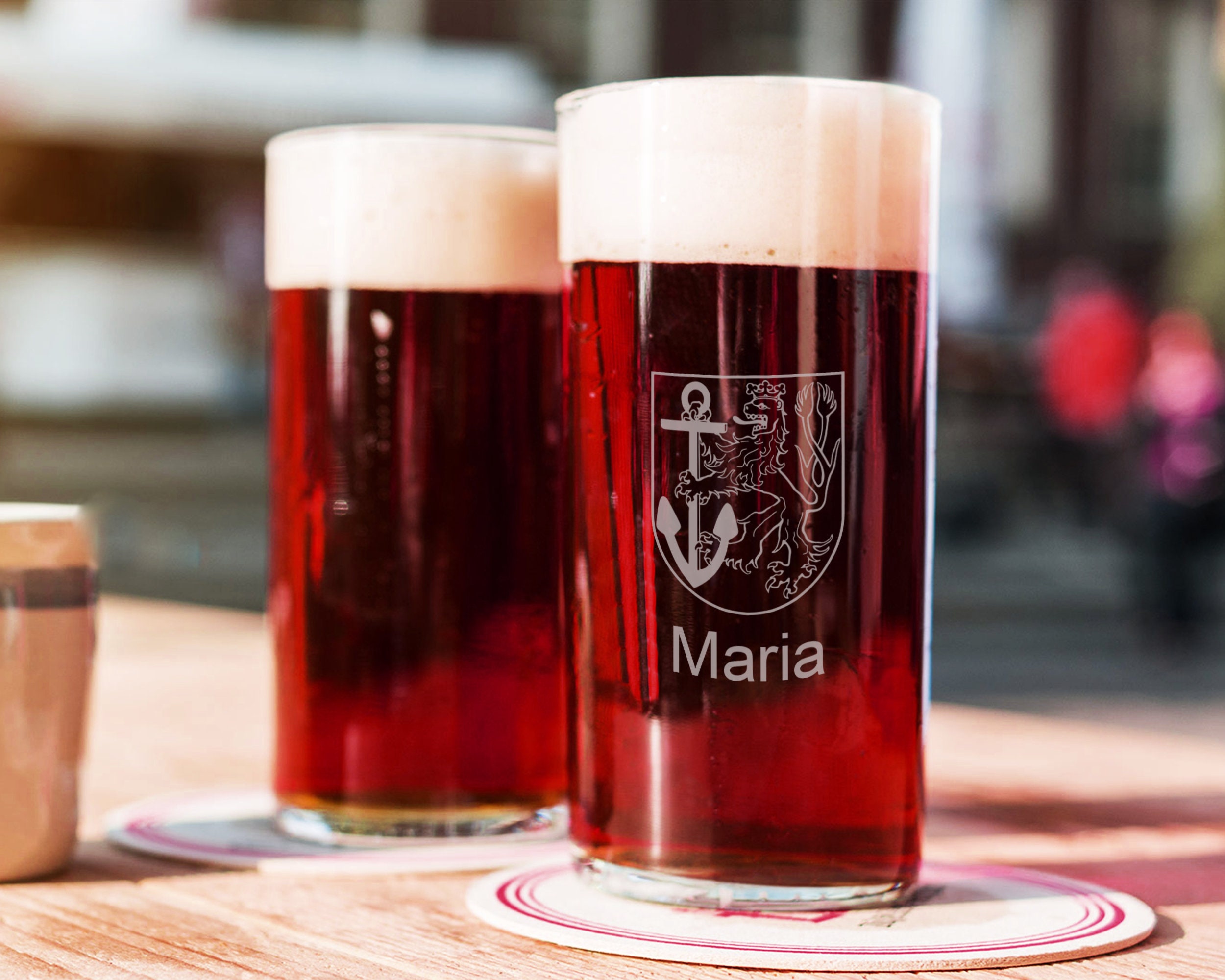gepersonaliseerd oud bierglas | Gravure van het wapen van Düsseldorf