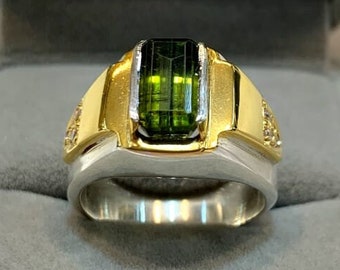 Natural rare green tourmaline handmade sterling silver 925 ring for men tourmaline silver ring statement ring antique tourmaline man ring
