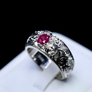 Natural Ruby Mens Ruby Ring Sterling Silver 925 Engraved Ruby Yaqoot Ring Band July Birthstone Man Gift Ring Ruby Artisan Jewellery