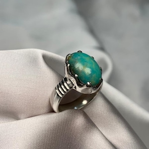 Mens Womens Green Real Natural Turquoise Ring Sterling Silver 925 Ring Sabza Feroza Unisex Ring For Man Woman artisan Original firoza Gift
