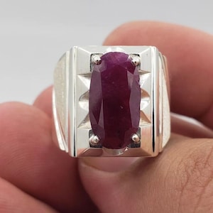 Real Mens Ruby Ring Natural Sterling Silver 925 Ruby Man Hand Engraved Ring Unheated Untreated Ruby- Yaqoot Ring Band July Birthstone