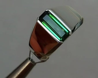 Natural Green Mens Tourmaline Ring Silver 925 Man Gift Ring Handcrafted Mens Jewellery October Birthstone Real Original Tourmaline Jewellery