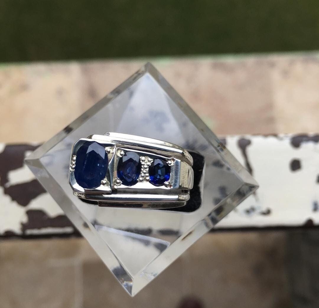 Anello 3 Pietre Zaffiro 3 Carati - Argento Sterling 925 - Donna Taglie 5-10
