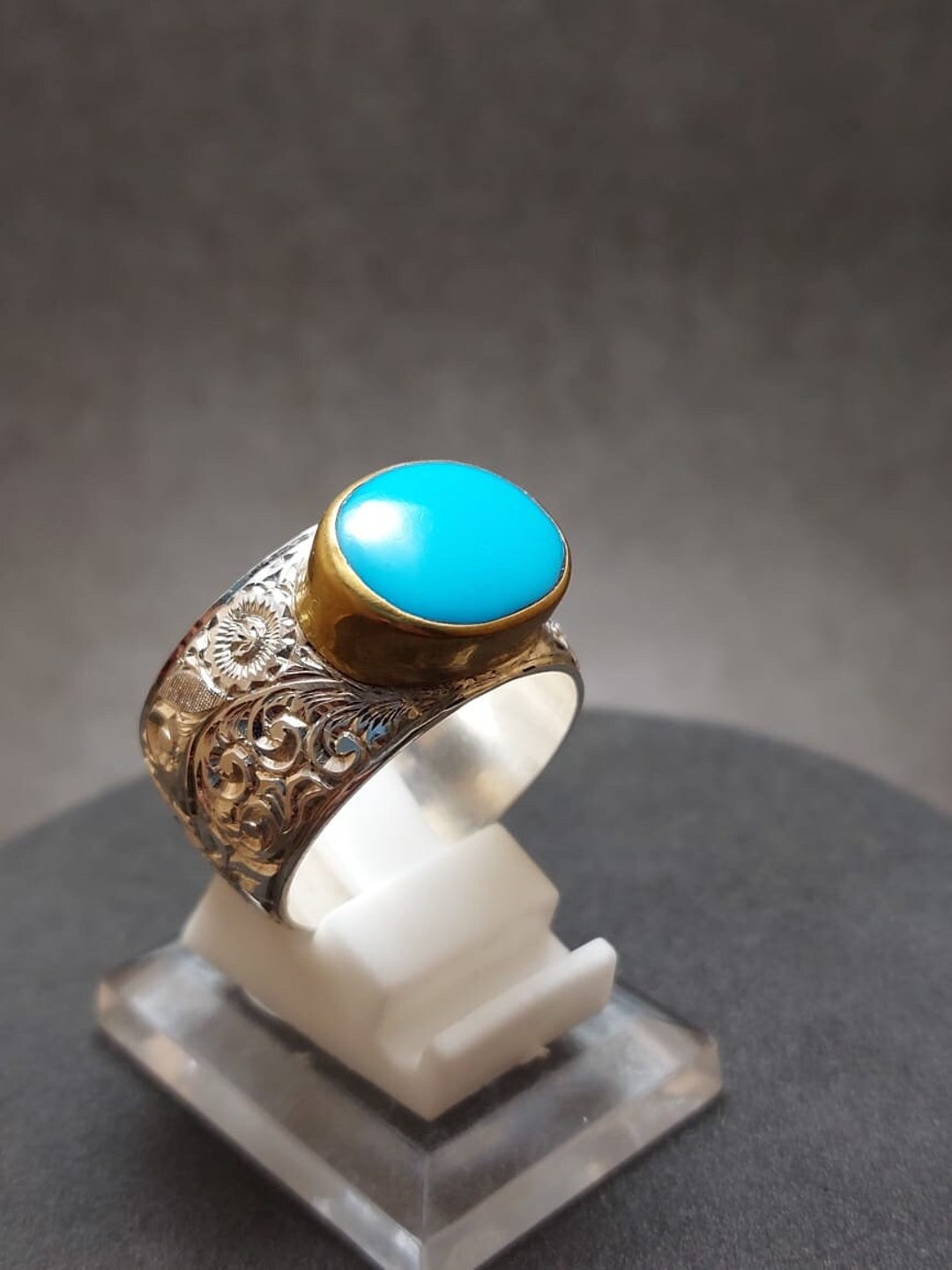 Natural Blue Mens Nishapuri Turquoise Feroza Ring Handmade Silver 925 ...