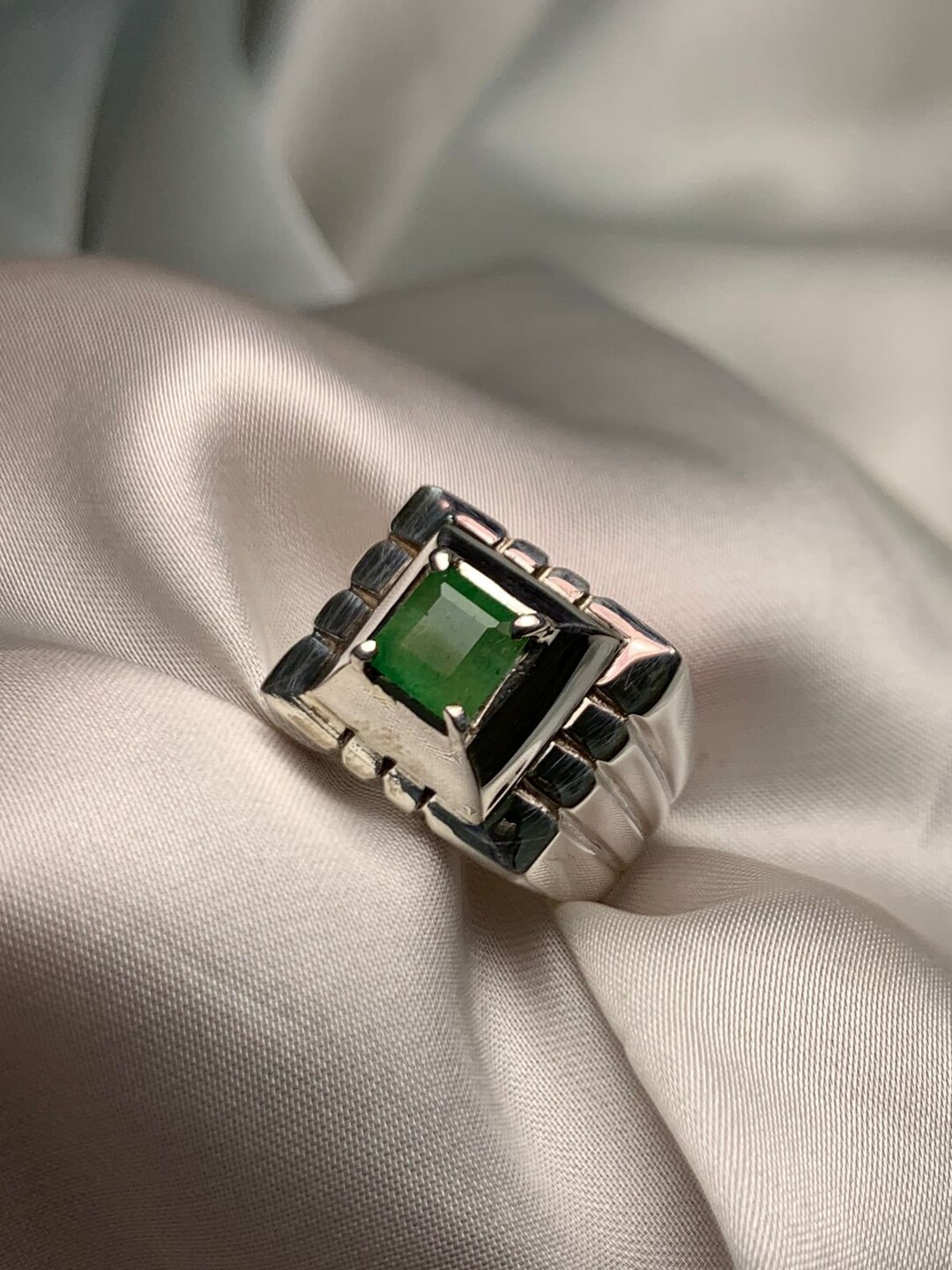 Anillo de esmeralda natural para hombre Plata de ley 925 Regalo