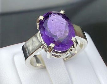 Natural Amethyst Unisex Ring Sterling Silver 925 Handmade Ring Mens Womens Amethyst Jewlery Man Woman Gift Ring February Purple Birthstone