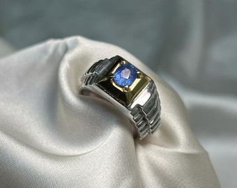 Natural Mens Blue Sapphire Ring Sterling Silver 925 Handmade Ring 1 carat Sirilankan Ceylone Real Sapphire Neelam Ring September Birthstone