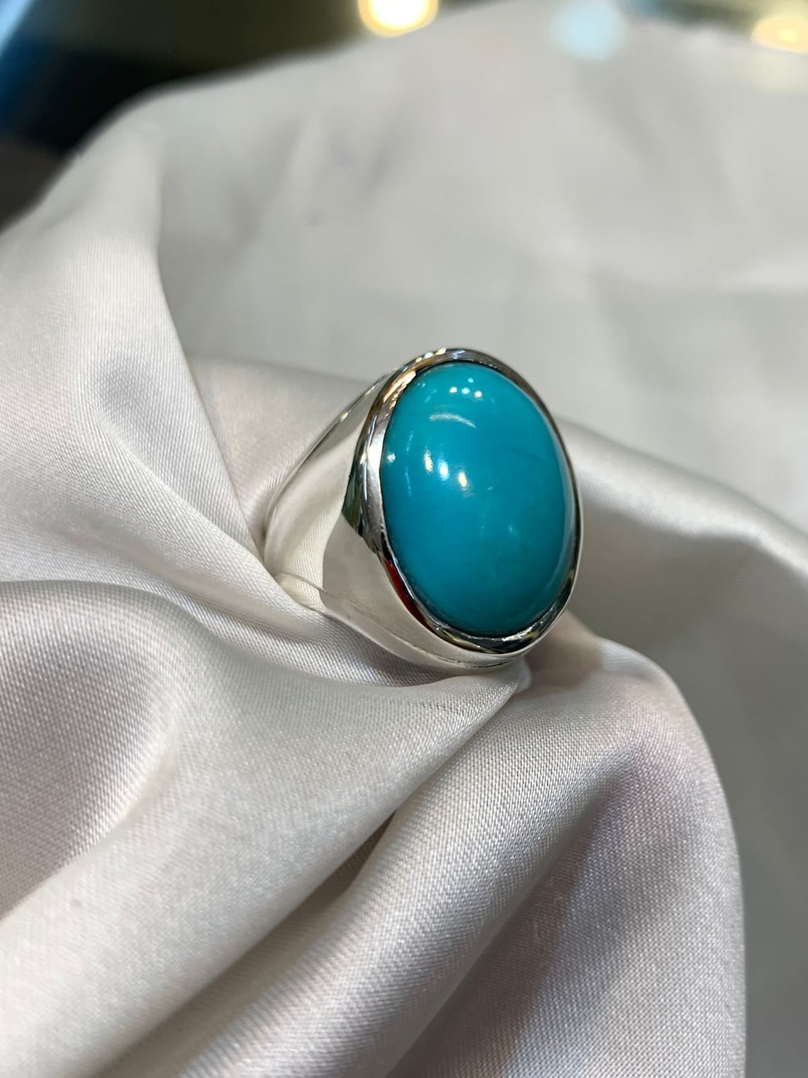 Large Mens Real Turquoise Ring Sterling Silver 925 Handmade Man Ring ...
