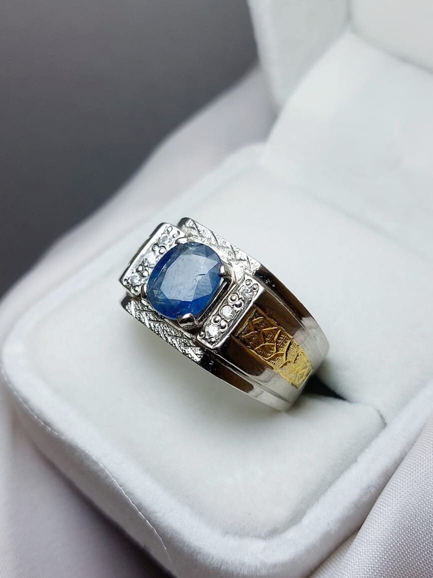 Natural 2 Carat Mens Deep Blue Sapphire Ring Handmade 925 Sterling ...