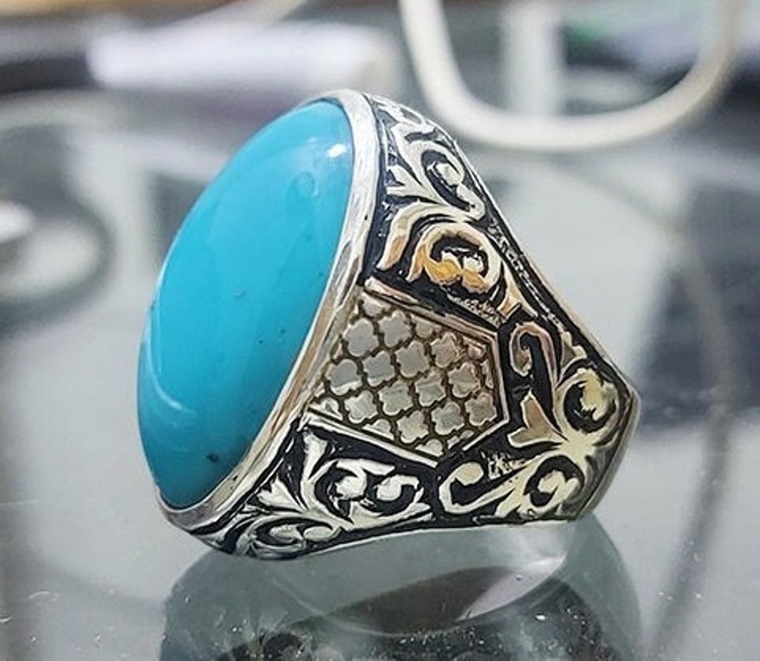 Natural Blue Mens Turquoise Feroza Ring Handmade Silver 925 Firoza Ring ...