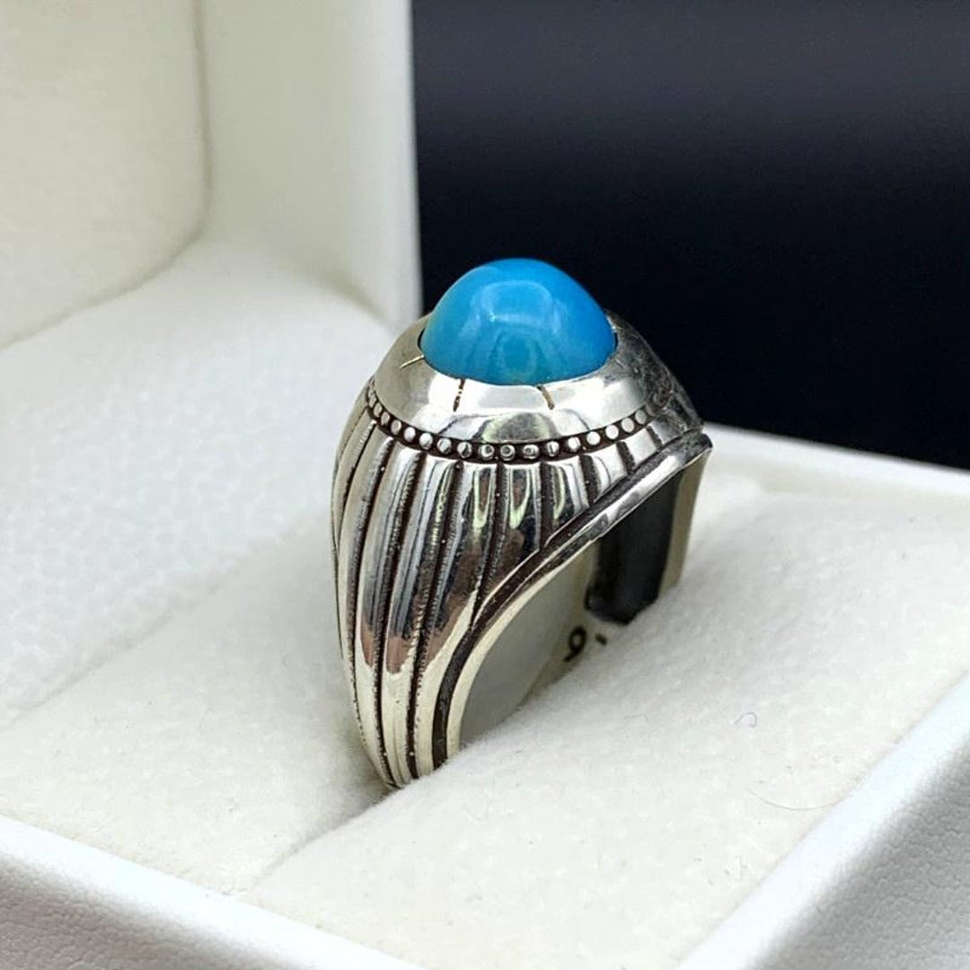 Oval Mens Real Turquoise Ring Sterling Silver 925 Handmade Man Ring ...