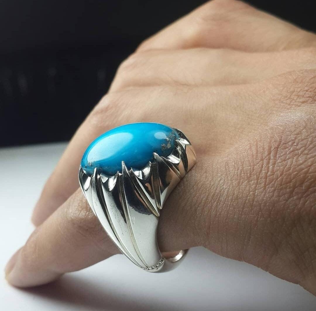 Natural Blue Mens Turquoise Feroza Ring Handmade Silver 925 Ring for ...