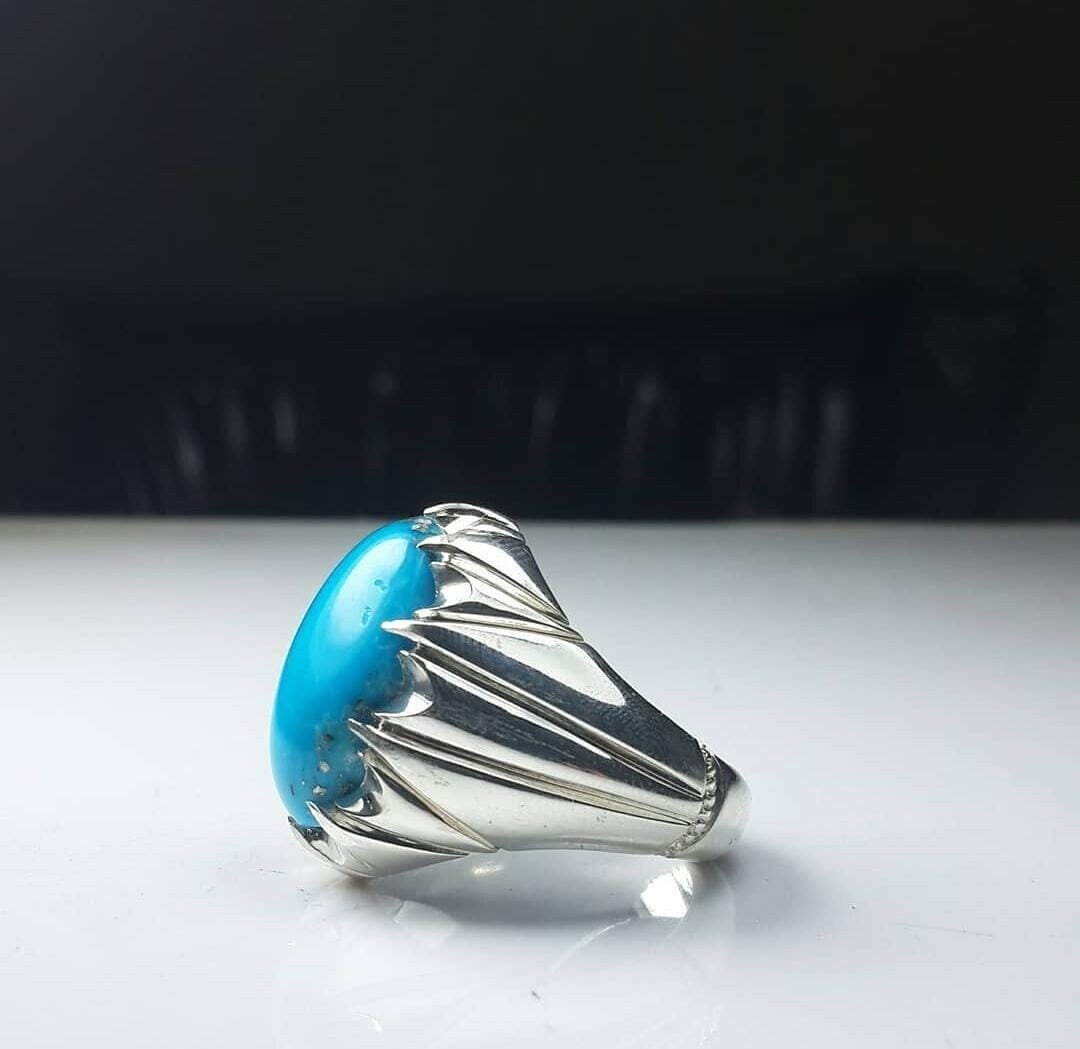 Natural Blue Mens Turquoise Feroza Ring Handmade Silver 925 Ring for ...