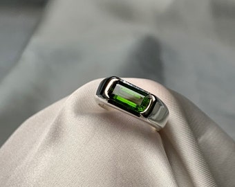 Natural Green Tourmaline Mens Womens Handmade sterling Silver 925 Tourmaline Man Woman Unisex Ring Tourmaline Jewellery His Her Gift Ring