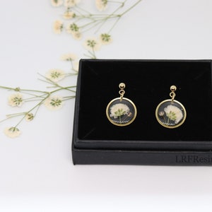 Handmade Earrings, Pressed Baby's Breath, Gold Plated, Resin Earrings, Floral image 5