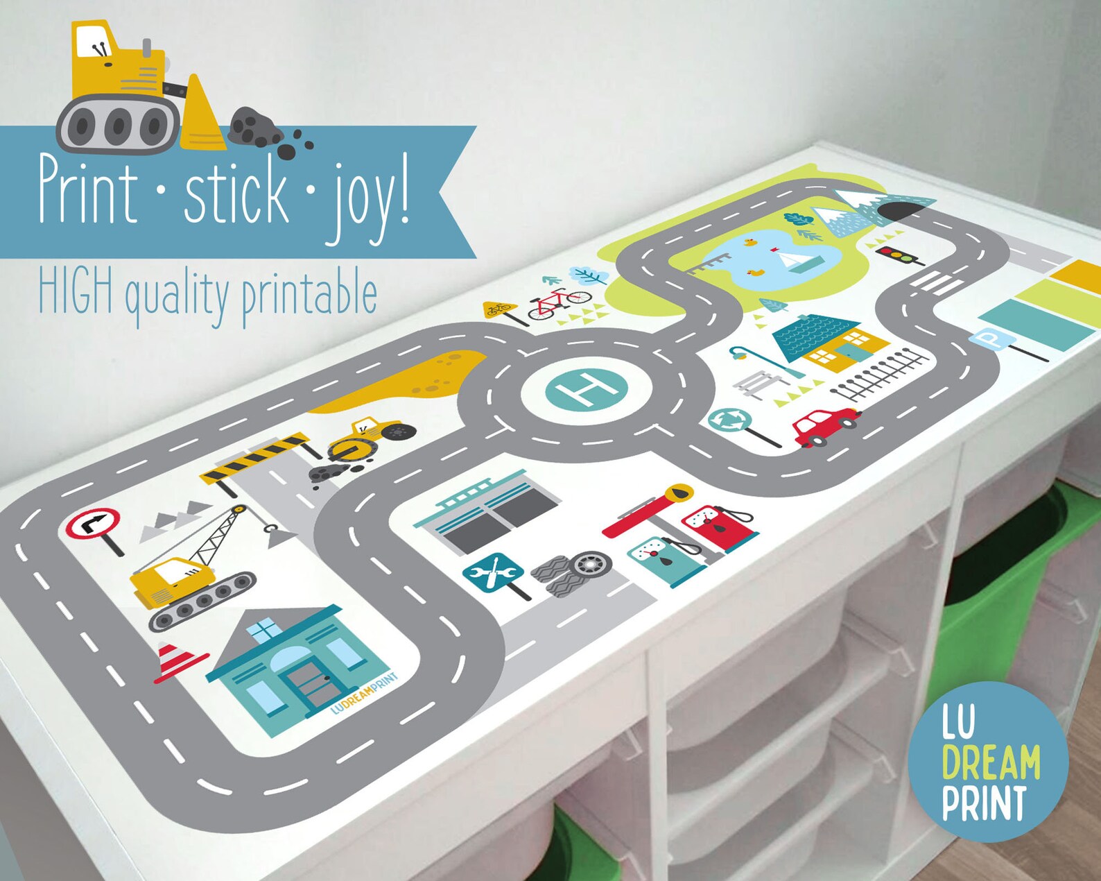 Printable RACE TRACK Play mat car City street kids table Etsy