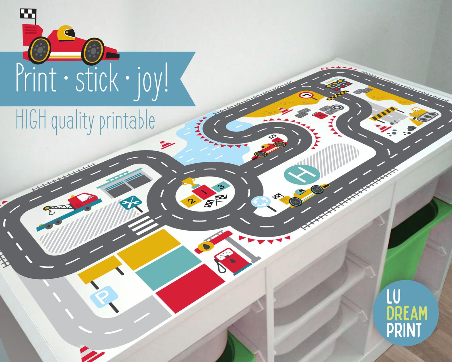 Printable RACE TRACK Formula 1 Play mat car Kids table Road Etsy