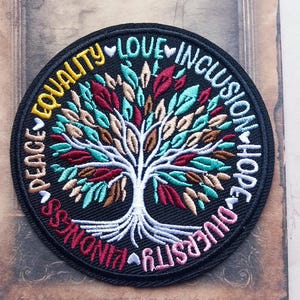 Kindness, Peace, Equality, Love, Inclusion, Hope, Diversity PATCH, Embroidered applique
