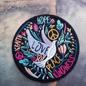 PATCH Love, Peace, Hope, Kindness, Faith, Joy; Embroidered applique; Decorative embellishment