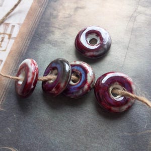 5 Ceramic Beads, Flat Round Glaze beads, DIY craft & jewellery making