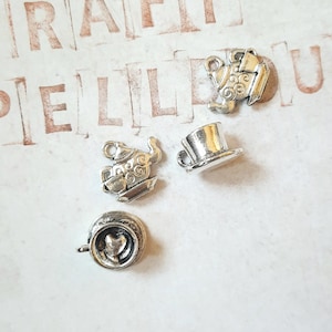 2 coffee Cup and 2 coffee Pot charm pendants, Cup and Pot charms, DIY jewellery making supplies