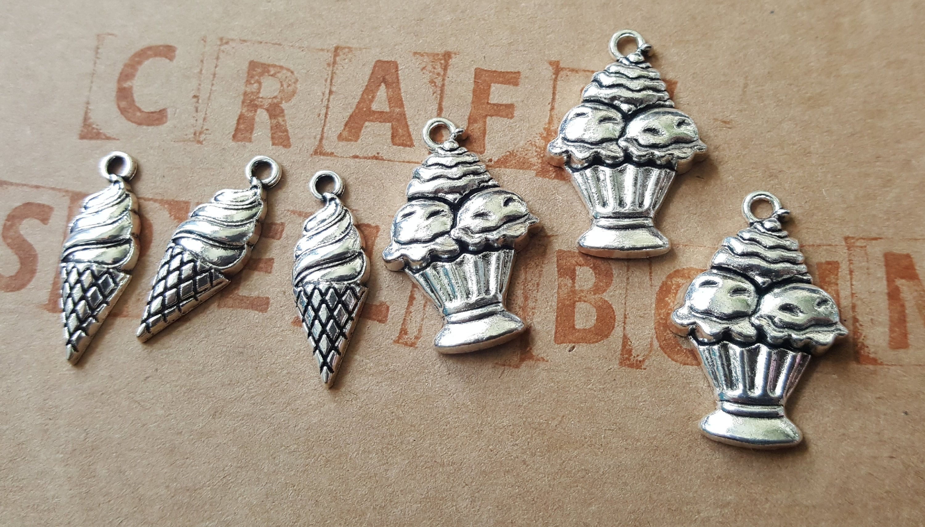 6 Ice Cream Charm Pendants Summer Embellishments Funny Etsy UK